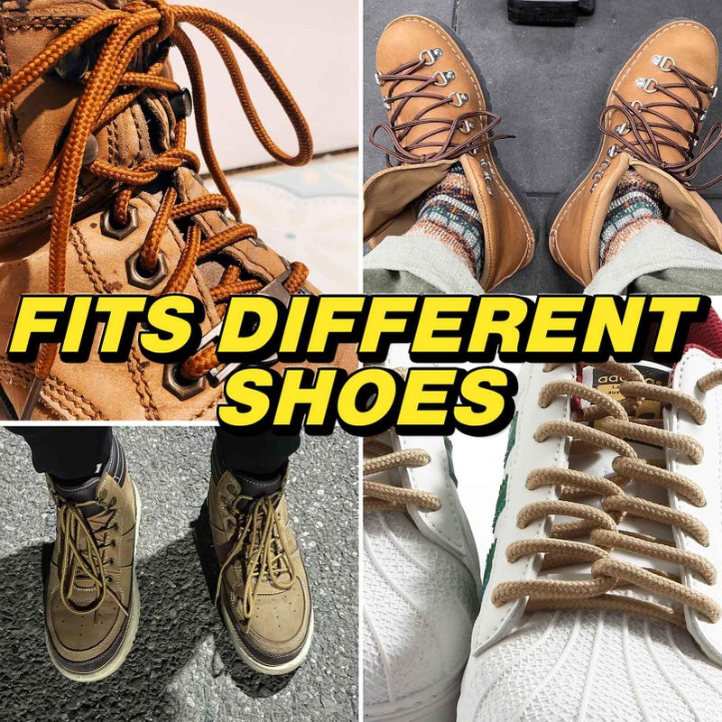 VSUDO 59 Inches Round Khaki Boot Laces, 5/32" Diameter Shoe Laces for Boots, Heavy Duty Work Shoestrings, Hiking Shoelaces for Men or Women (2Pairs-Khaki-150CM) - Image 5